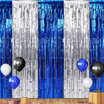Zachely blue and silver metallic foil fringe curtain backdrop front view