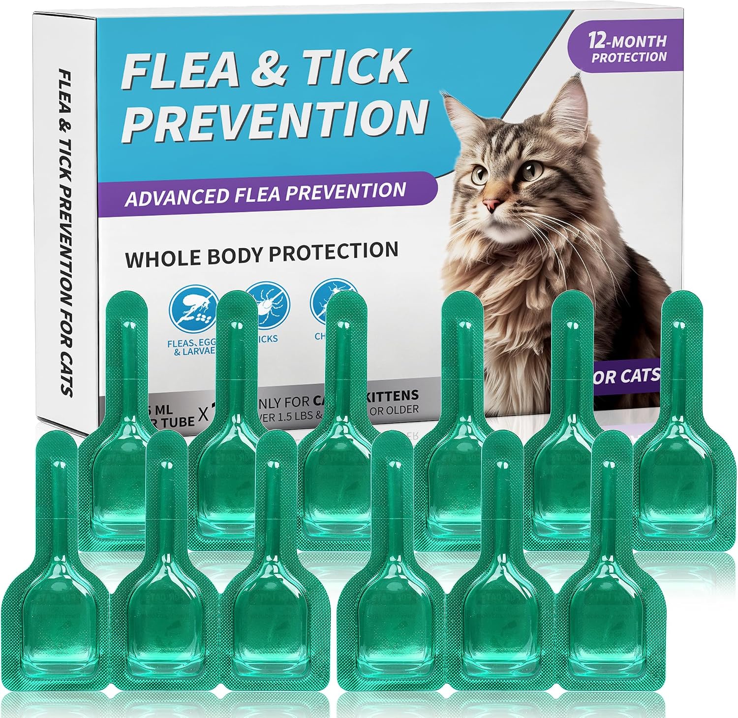 Yineaae topical flea and tick prevention for cats front packaging view