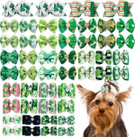 JpGdn St. Patrick's Day dog hair bows with green shamrock pattern