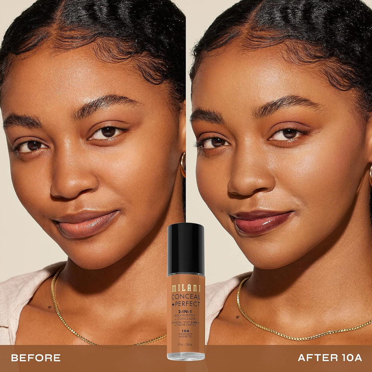 Milani 2-in-1 foundation liquid texture swatch