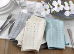 Close-up of the cotton blend fabric and dashed grid stitching