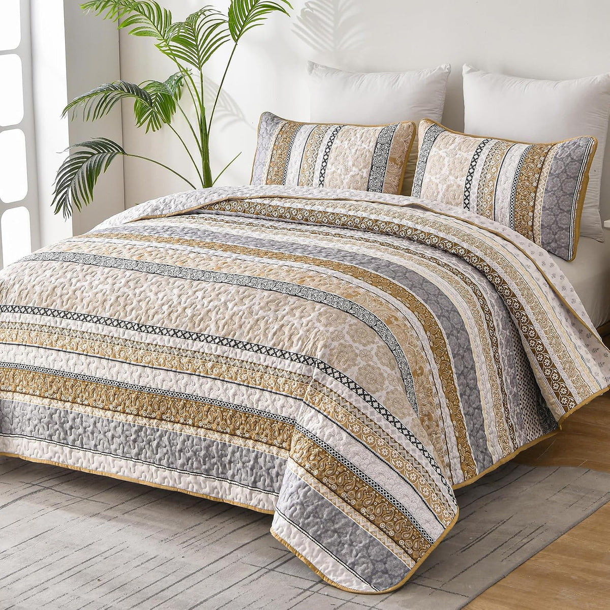 Wongs Bedding brown bohemian quilt pattern close up