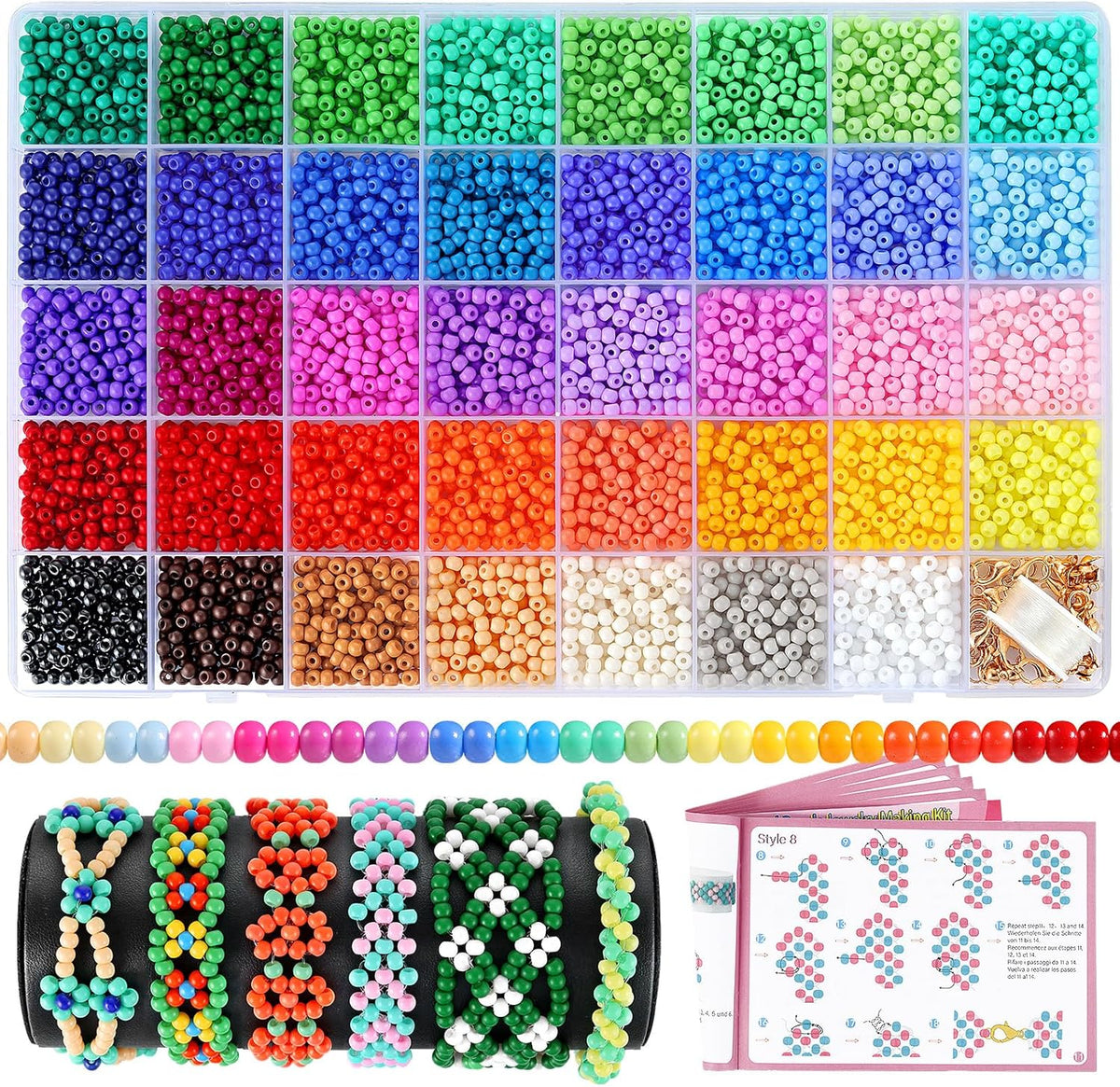 3mm Seed Beads for Jewelry Making, 39 Colors Small Beads for Bracelets | Funtopia 9600pcs 5 Types Tiny Glass Seed Beads for Necklaces Earring, Friendship Bracelet Beads for Girls Women Adults - Image 10