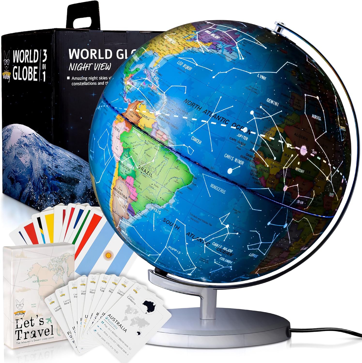 Smart Wallaby 9 inch educational illuminated kids world globe front view