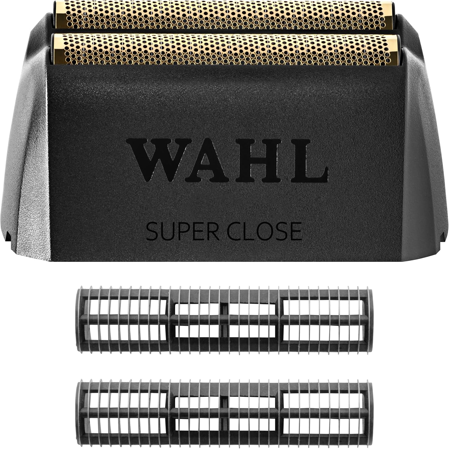 Wahl Professional Vanish Shaver Foil Head and Cutter Bar assembly front view showing gold foil pattern.
