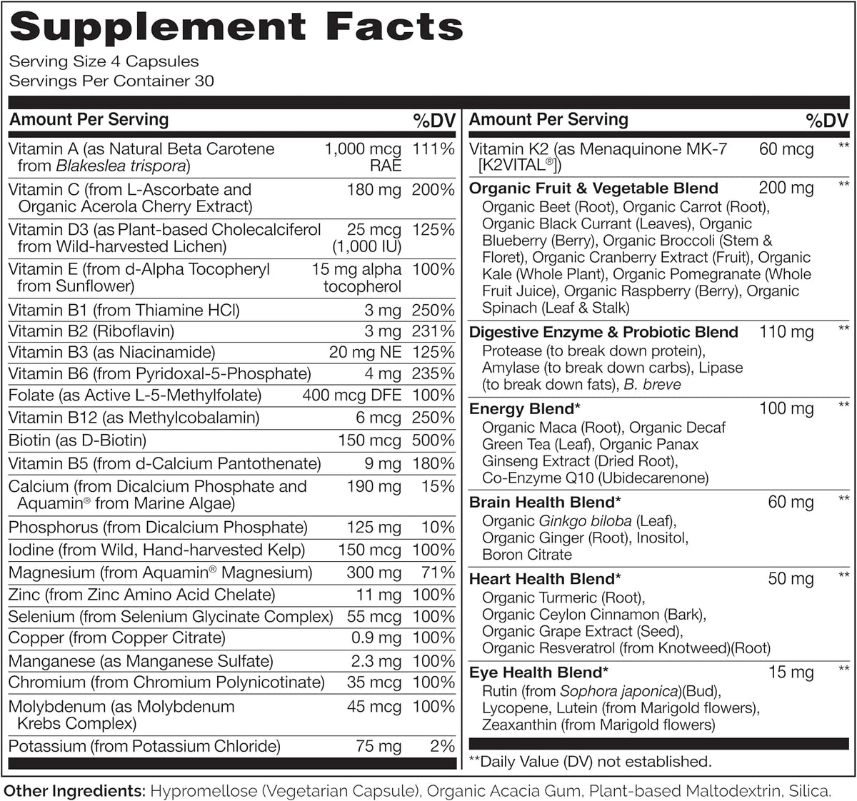 NATURELO dietary supplement packaging and nutritional highlights