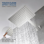 Kenes square shower system touch-clean rubber nozzles close up detail