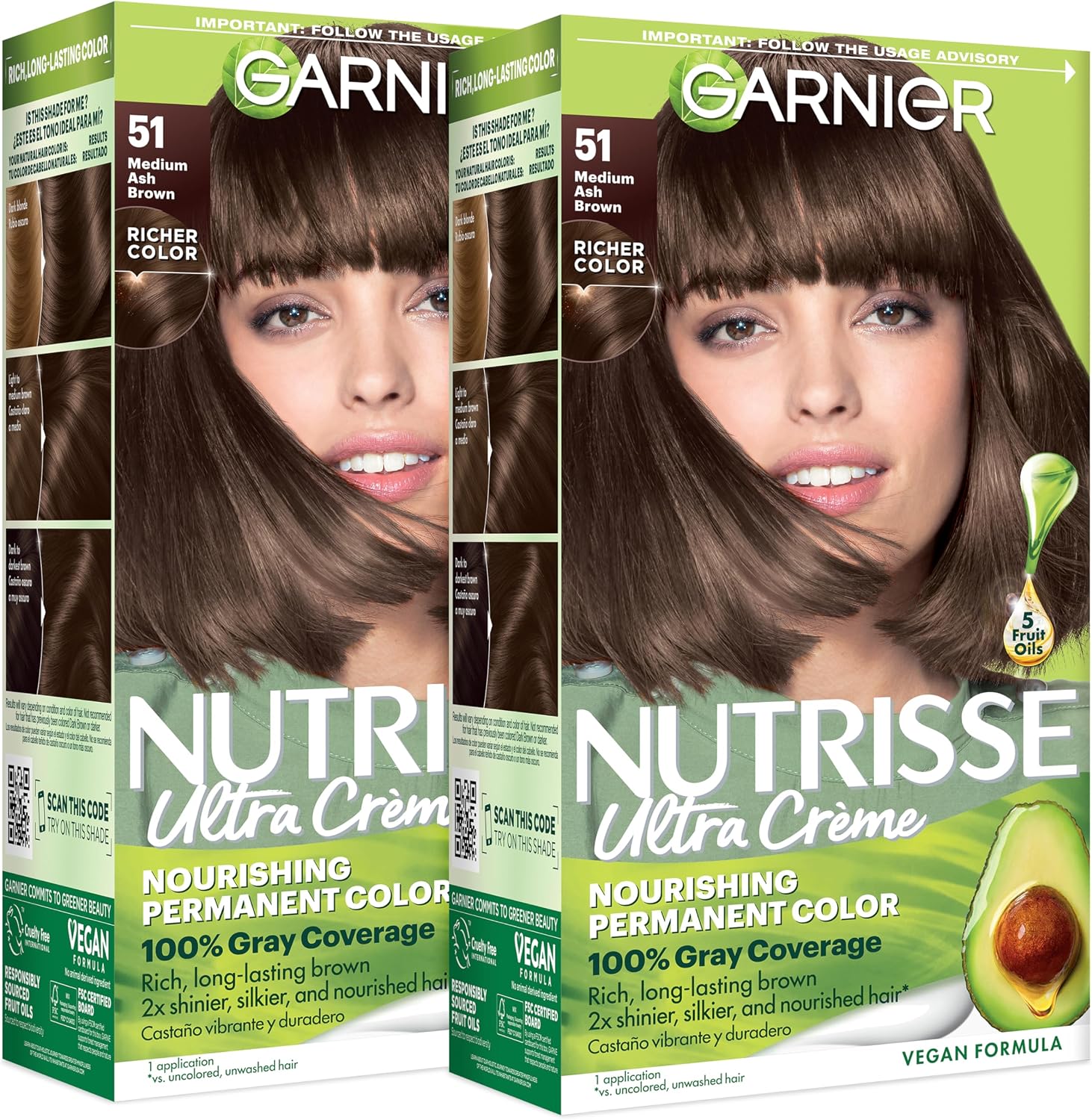 Garnier Nutrisse Medium Ash Brown front view bottle and packaging