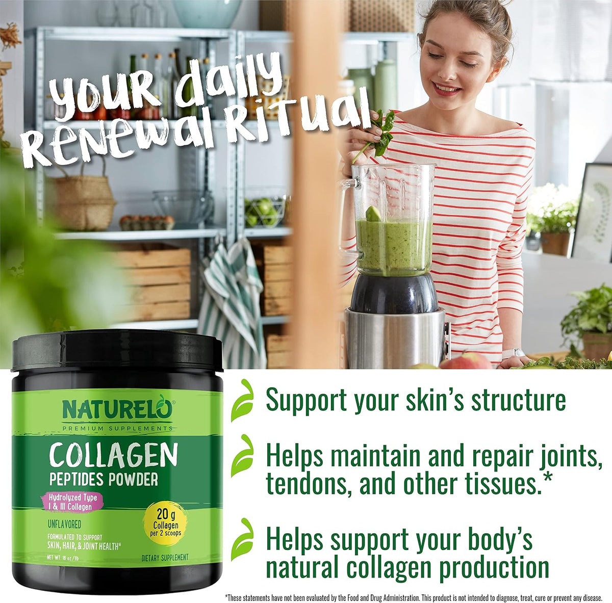 Naturelo collagen peptides packaging and size