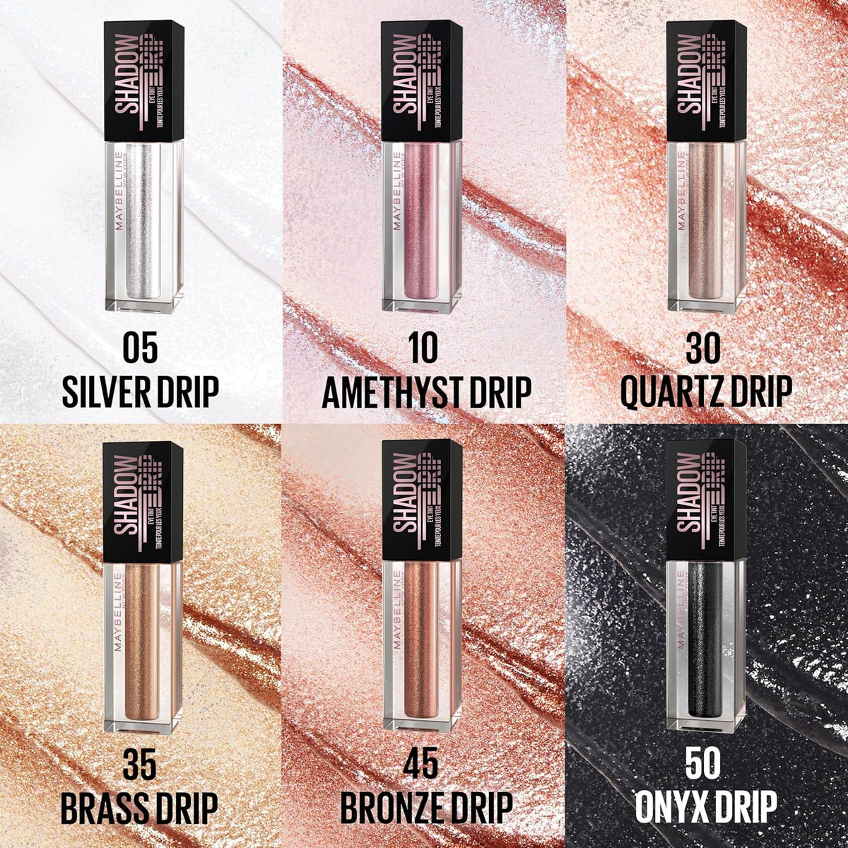 Close up of Maybelline shimmer liquid eye shadow bottle