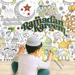 X-Protector Ramadan Giant Coloring Poster front view showcasing full 75x30 inch festive doodle layout.