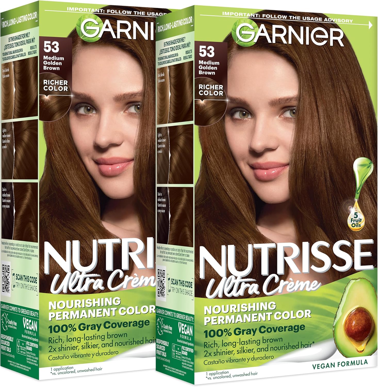 IMVELO Garnier Nutrisse Ultra Creme 53 Medium Golden Brown front view hair color package