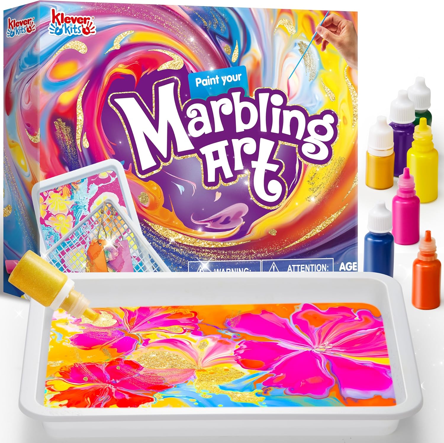 Klever Kits water marbling paint set with metallic gold