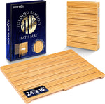 SereneLife foldable bamboo bath mat front view natural wood finish