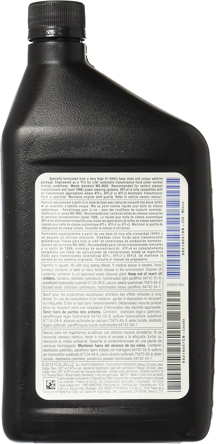Mopar transmission fluid label details and specification view