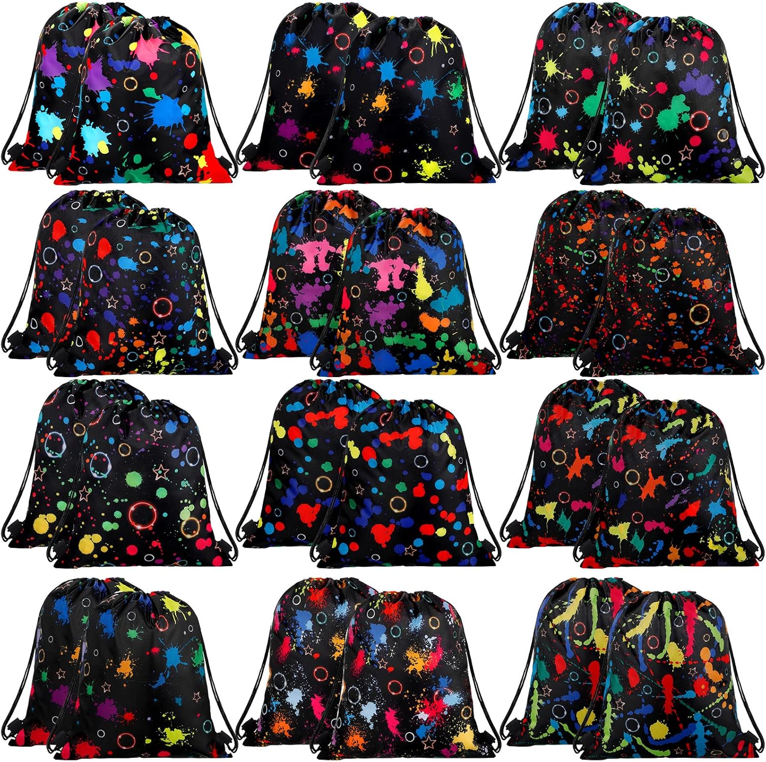 Marsui Glowing Party Favor Drawstring Bags front view showing 24 pieces layout
