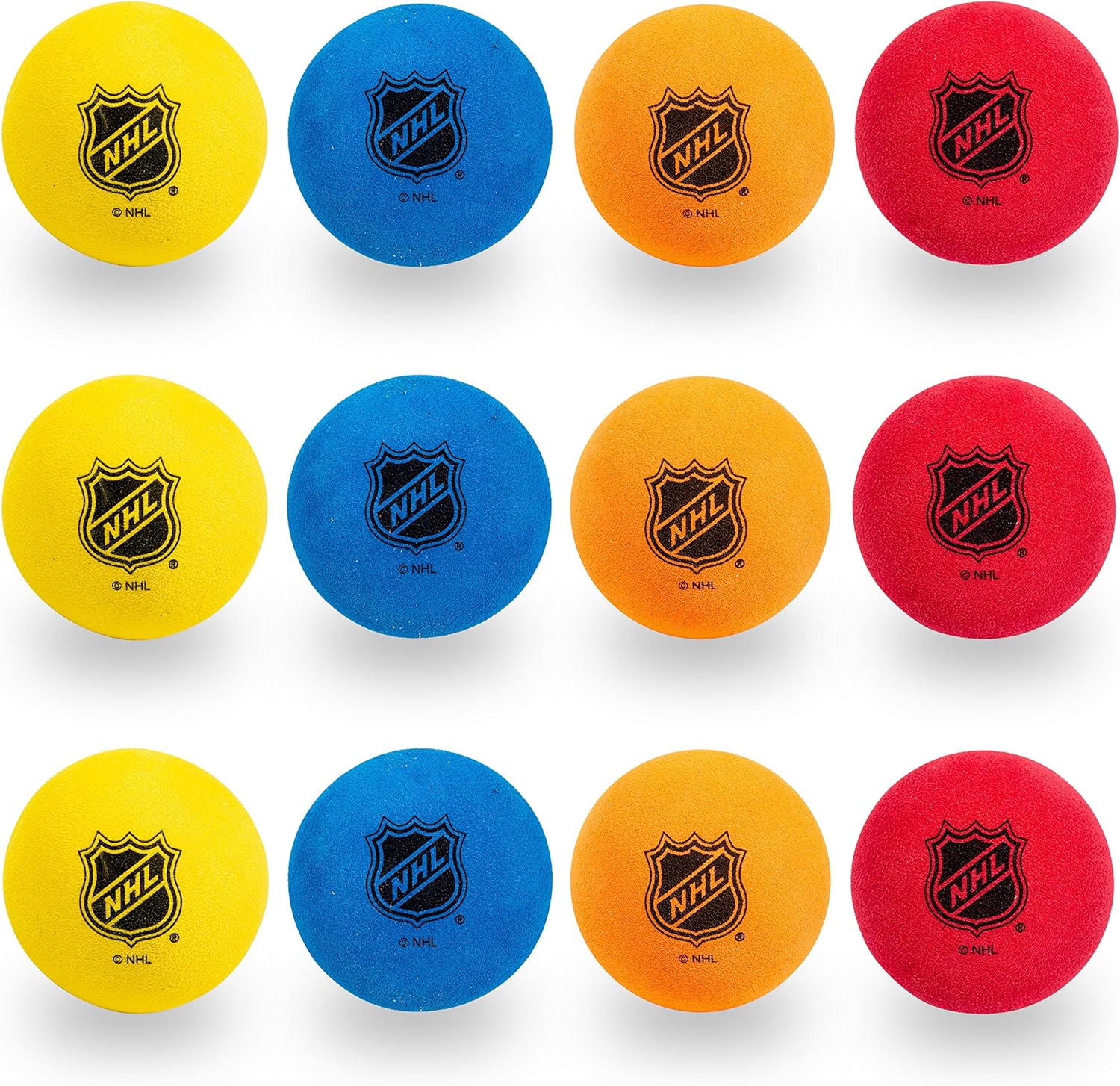 Franklin Sports NHL Foam Mini Hockey Balls front view twelve pack assortment