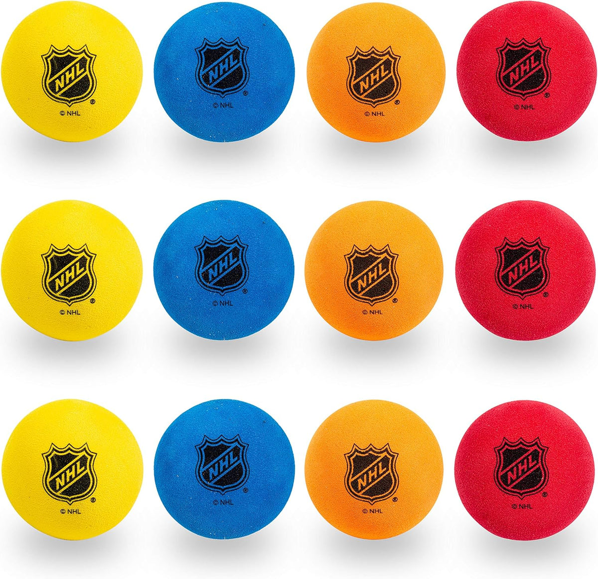 Franklin Sports NHL Foam Mini Hockey Balls front view twelve pack assortment