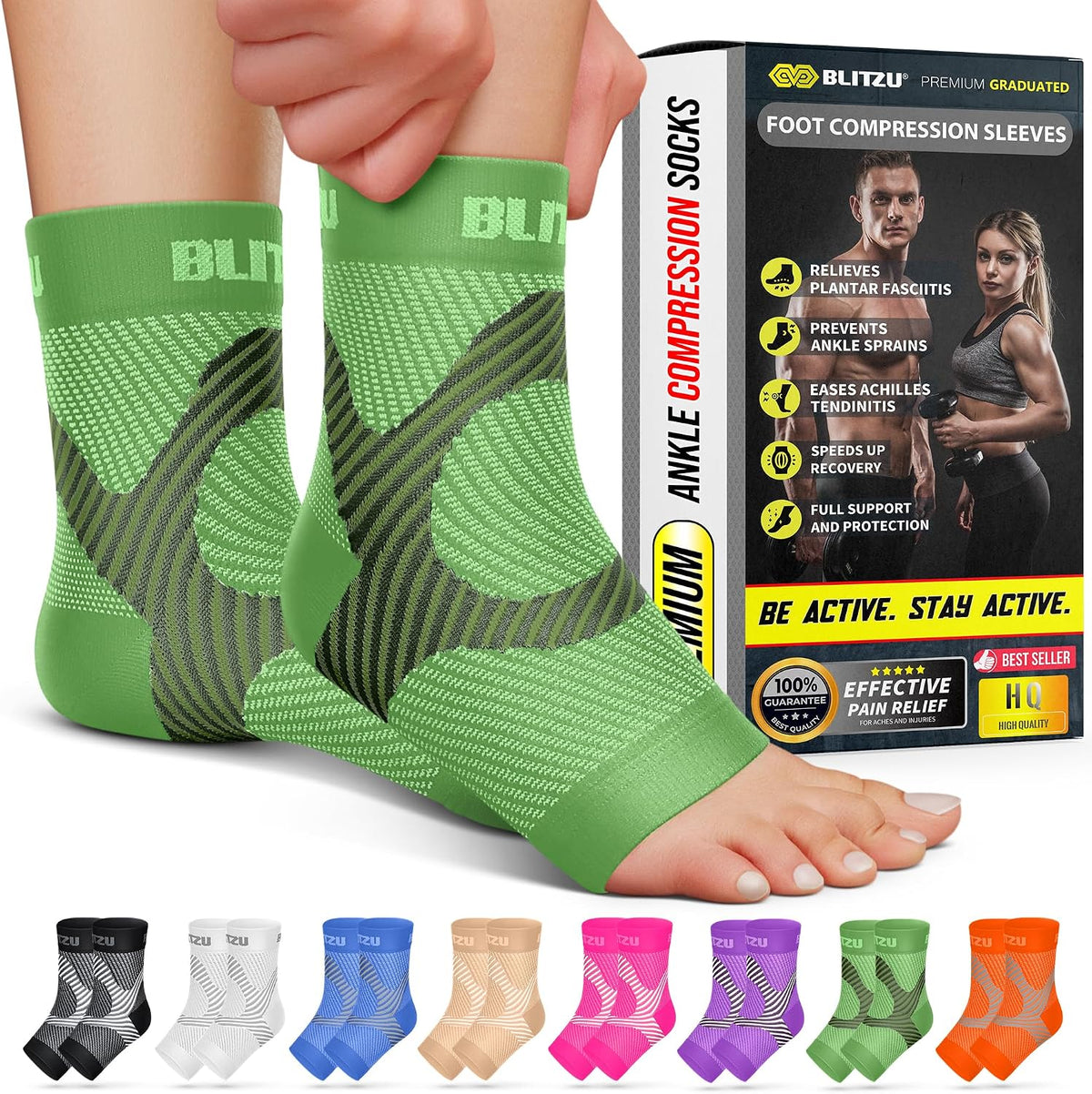 BLITZU Compression Socks for Plantar Fasciitis, Foot, Arch & Ankle Support | Open Toe Ankle Brace, Women & Men, Stabilizing Sleeve Wrap, Achilles Tendonitis, Neuropathy, Arthritis, Swelling & Heel Pain - Image 14