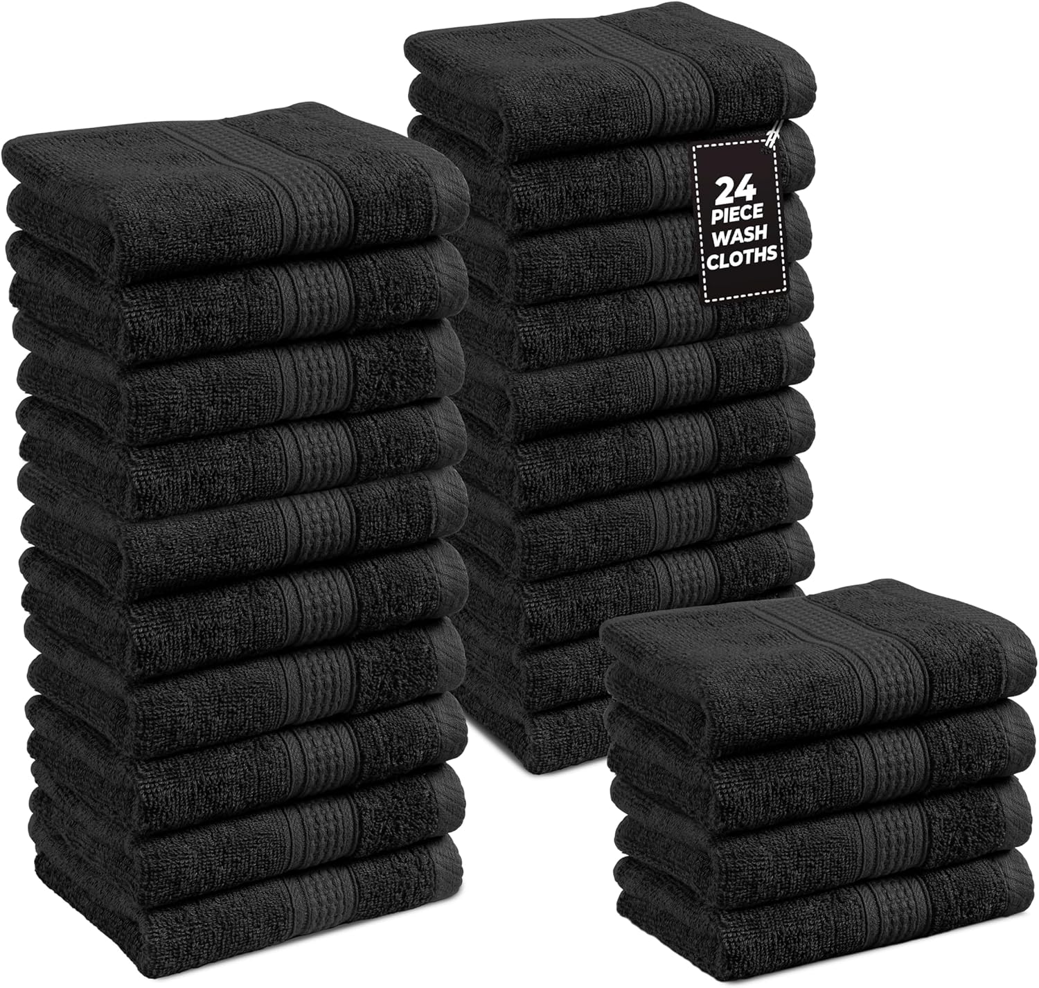 Lane Linen 24 pack black washcloths front view
