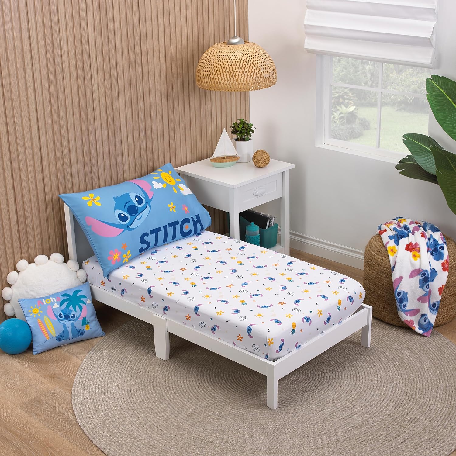 NoJo Disney Stitch toddler sheet set featuring fitted sheet and pillowcase