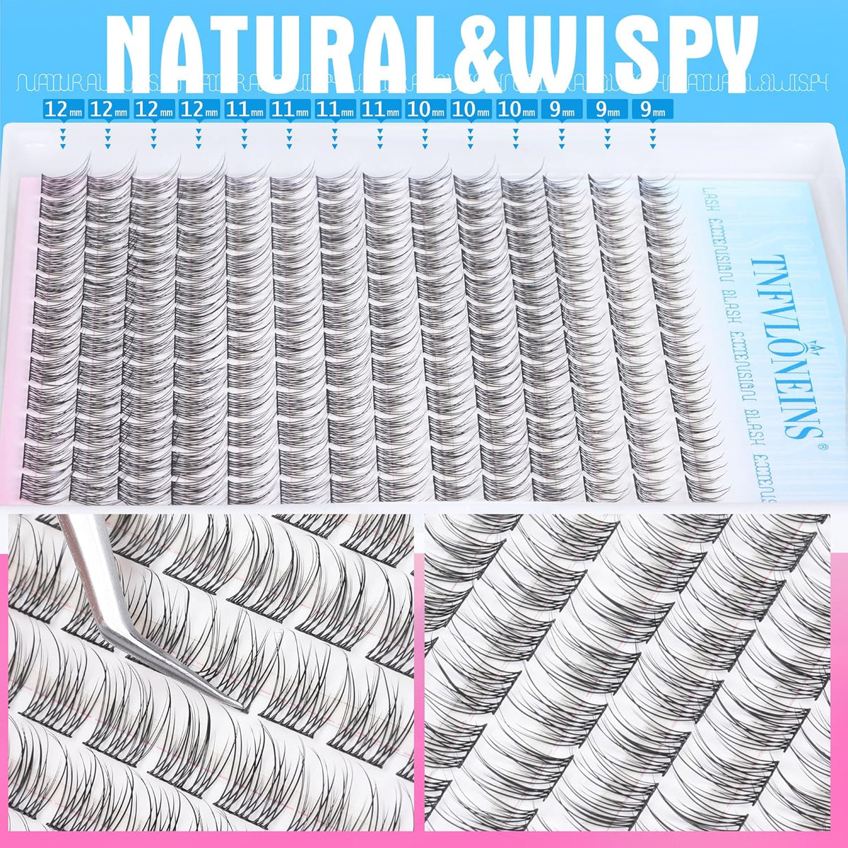 Natural Lash Extension Kit Wispy Lash Clusters Kit 168Pcs Eyelash Extension Kit 9-12MM Eyelash Clusters Lashes Individual Kit with Remover for Lash Extension, Bond and Seal and Tweezers by TNFVLONEINS - Image 5