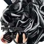 Shellwei black and white bath loofahs in storage bag