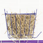 Chew-proof metal hay feeder showing snap-lock lid mechanism