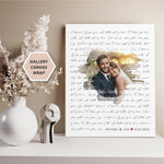 Personalized song lyrics art displayed in living room