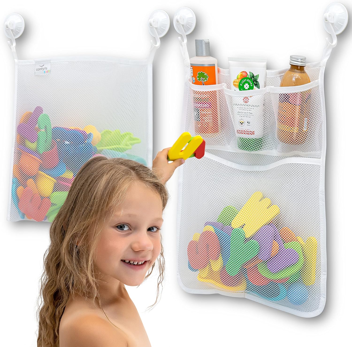Comfylife mesh bath toy organizer set with suction hooks