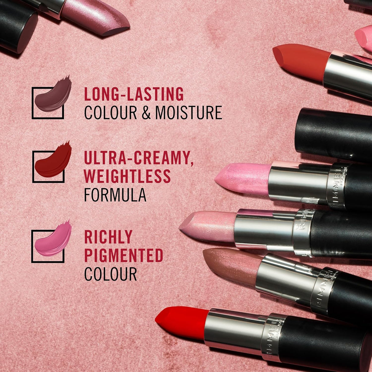 Rimmel Lasting Finish Lipstick - Up to 8 Hours of Intense Lip Color with Color Protect Technology and Exclusive Black Diamond Complex - 066 Heather Shimmer, .14oz - Image 7