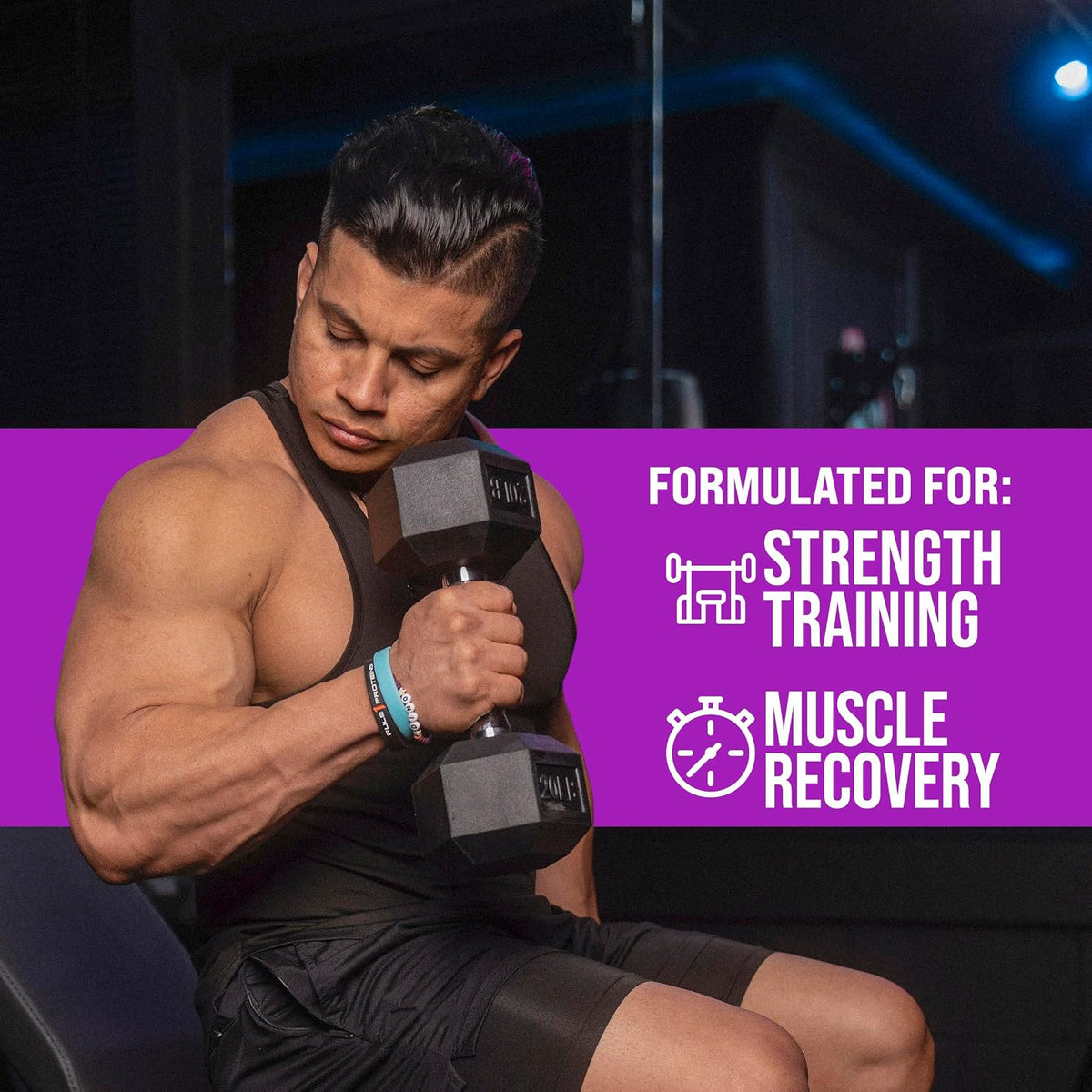 Rule 1 micellar casein jar highlighting 25g protein and amino acids