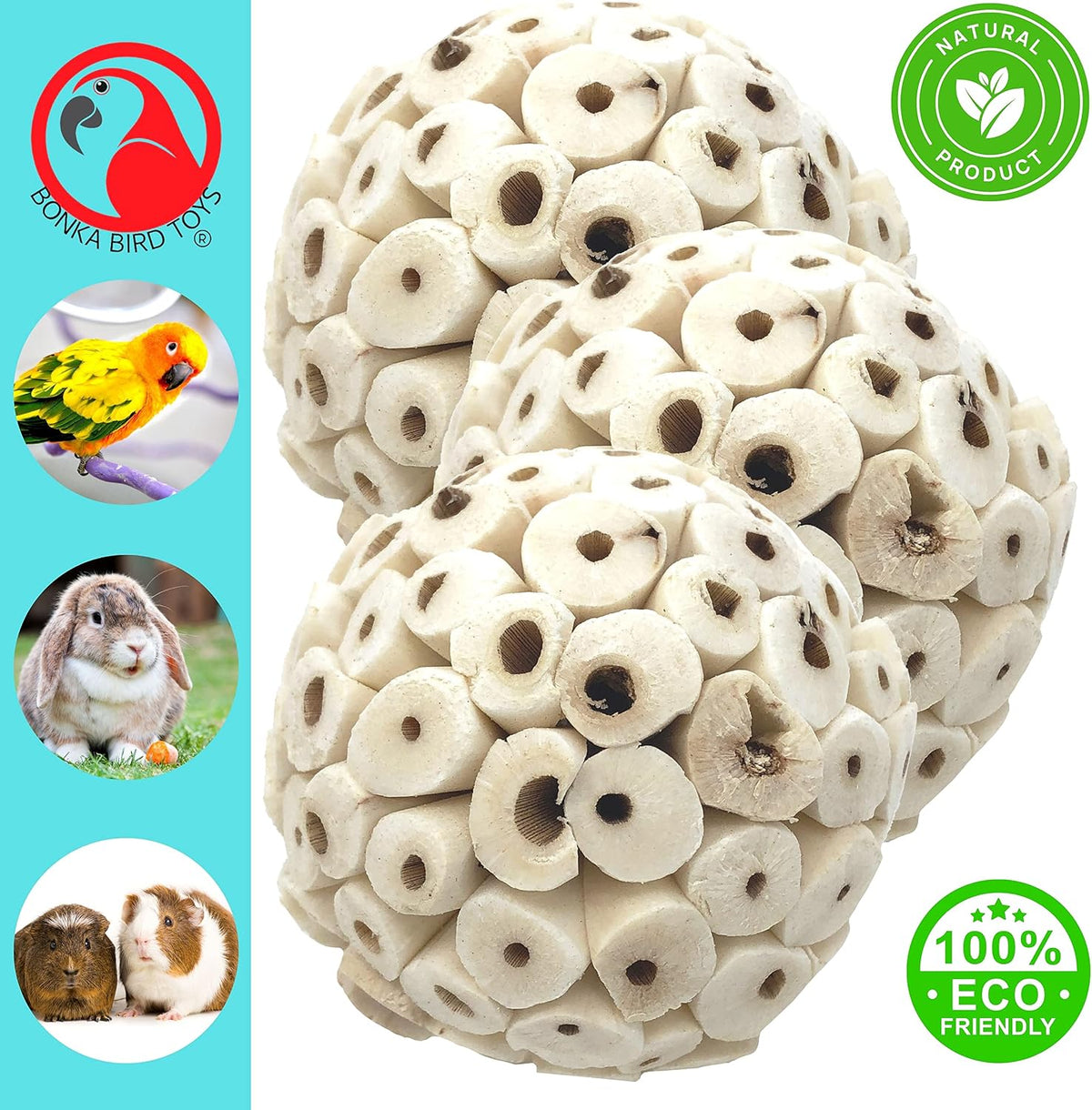 Authentic imported sola plant pith bird shredding balls close up view