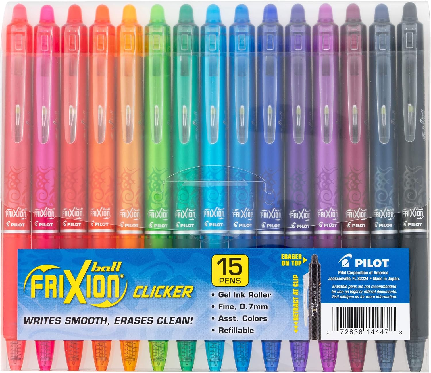 Pilot FriXion Clicker erasable gel pens front view pouch packaging