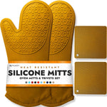 BPA-Free Soft Silicone 4 Piece Oven Mitts & Trivets Set - Ultra Heat Resistant Oven Mitts with Thick Cotton Liner - Long Slip Resistant Pot Holders, Flexible Oven Gloves - Gray - Image 10