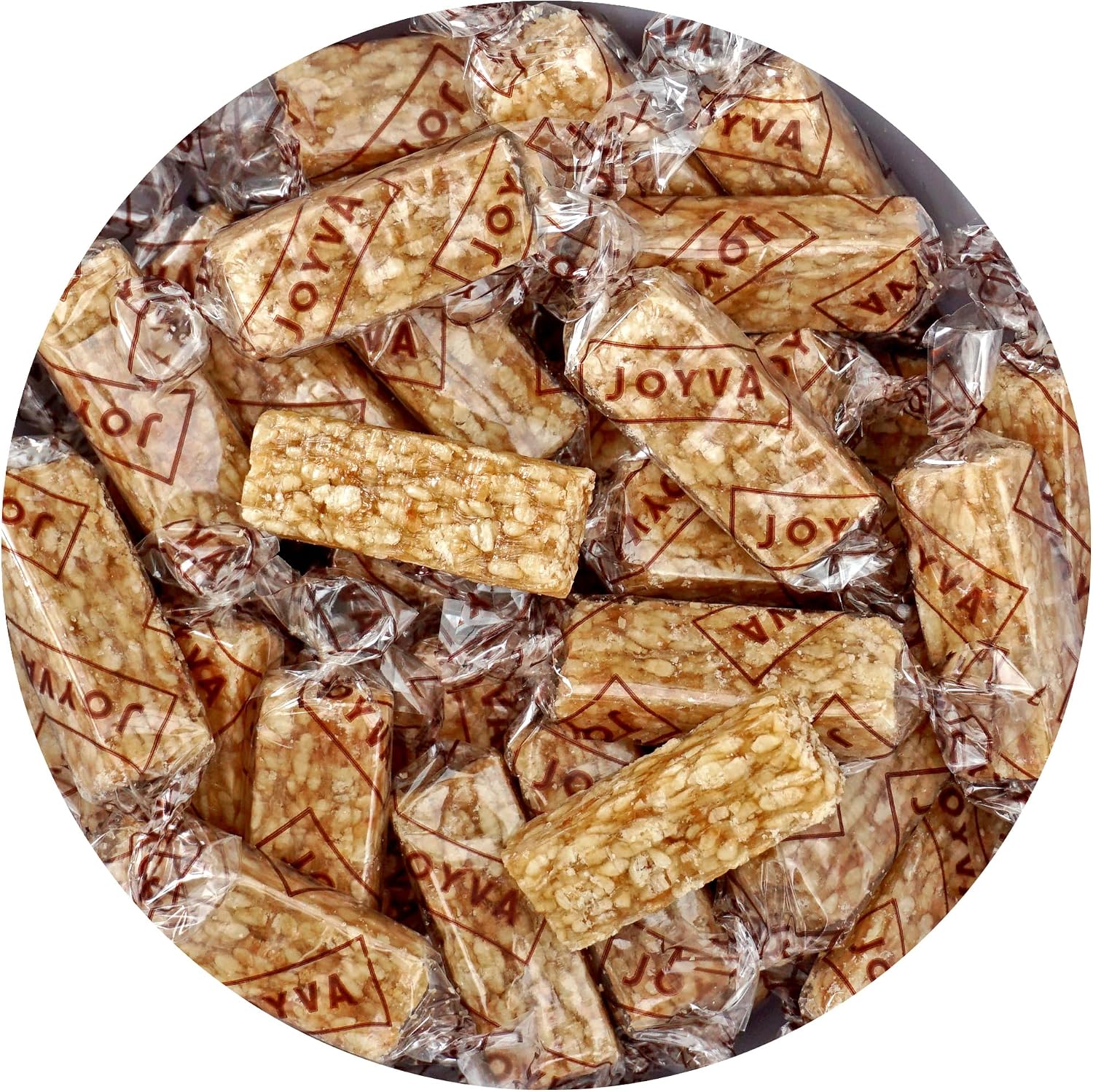 The Hampton Candy Company Sesame Crunch Bars front view of one-pound bulk bag showing individually wrapped candies.