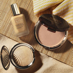 Estée Lauder premium imported highlighter showing embossed sunray patterns in detail