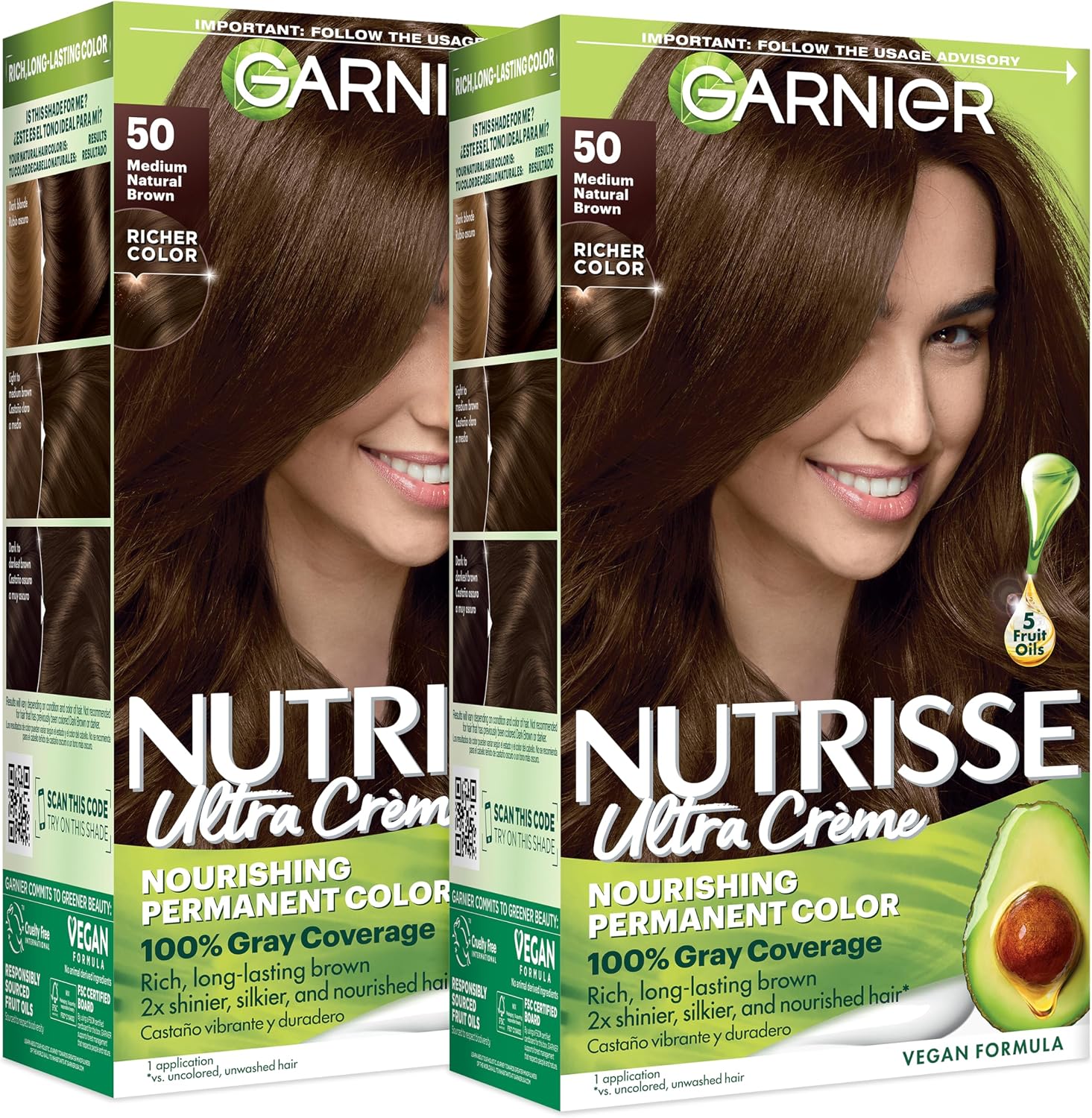 Nutrisse Ultra Crème permanent hair color 50 Medium Natural Brown front view packaging