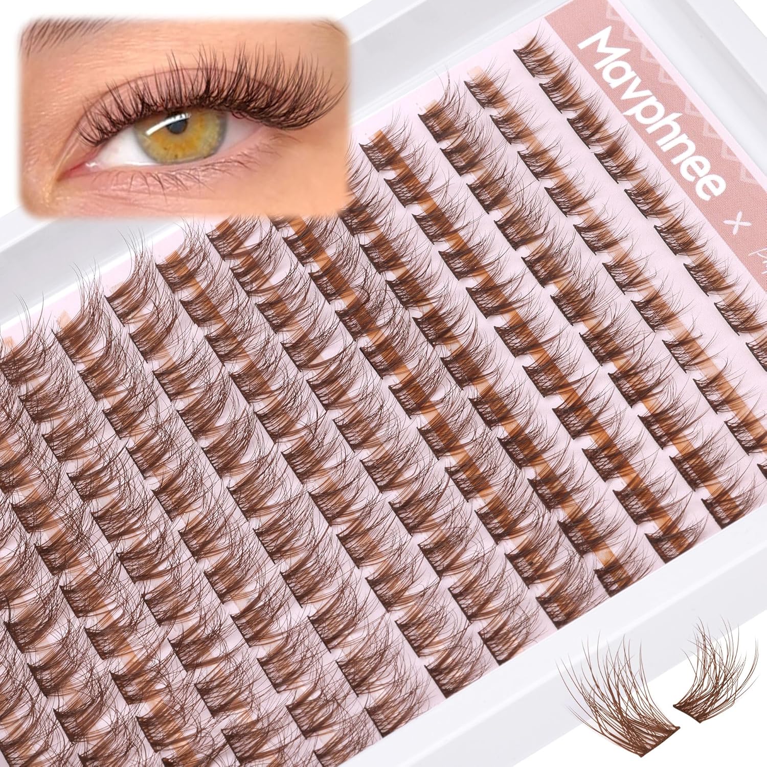 Mavphnee brown lash clusters 154 pieces front view packaging