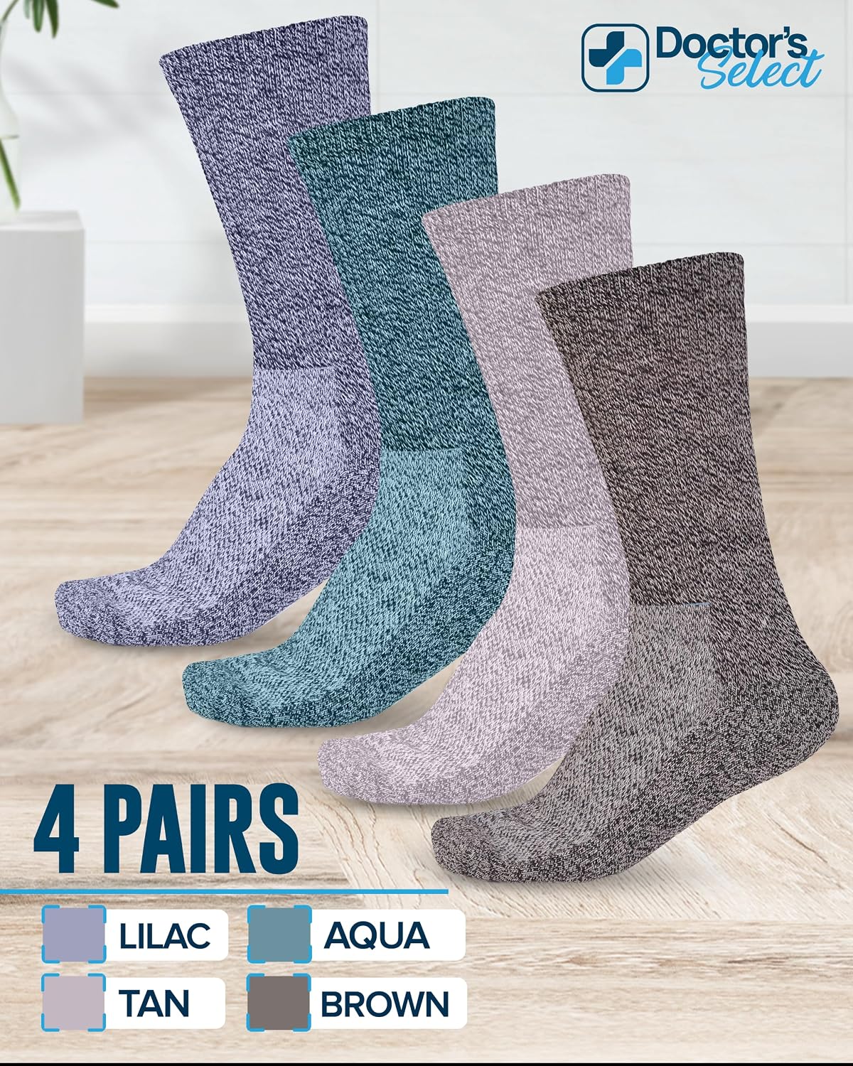 Anti-slip rubber tread grip soles on select sock pairs