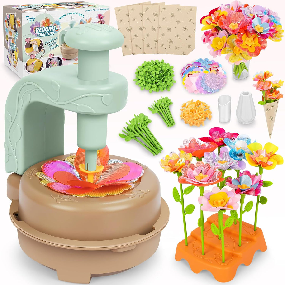 Toyly DIY fabric flower bouquet craft kit front view packaging and accessories