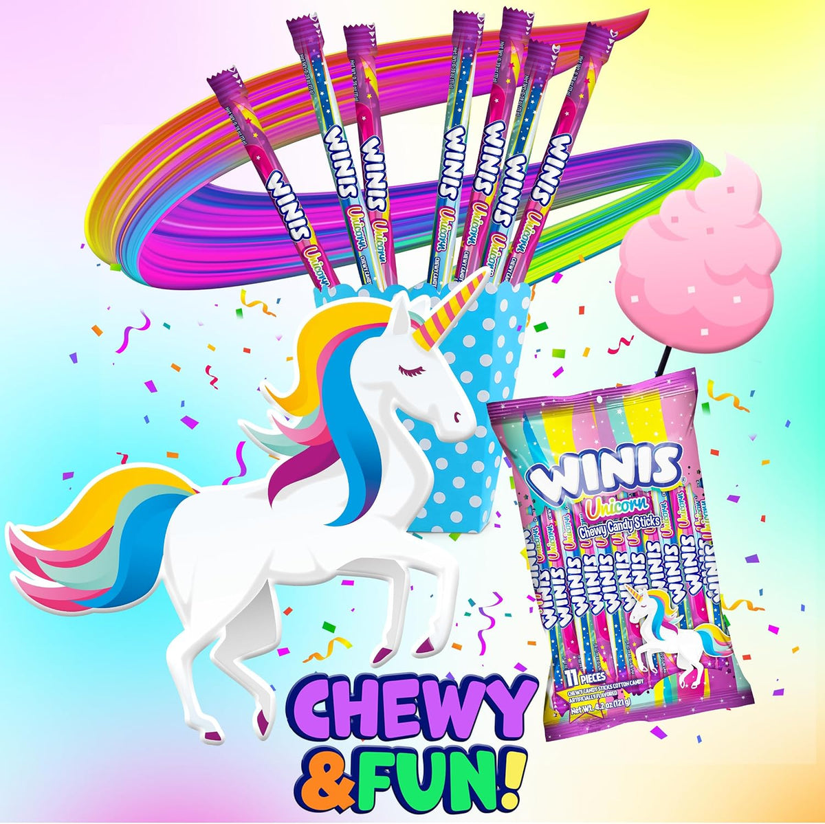 Winis Unicorn Soft Chewy Candy Swirl Unwrapped Close Up