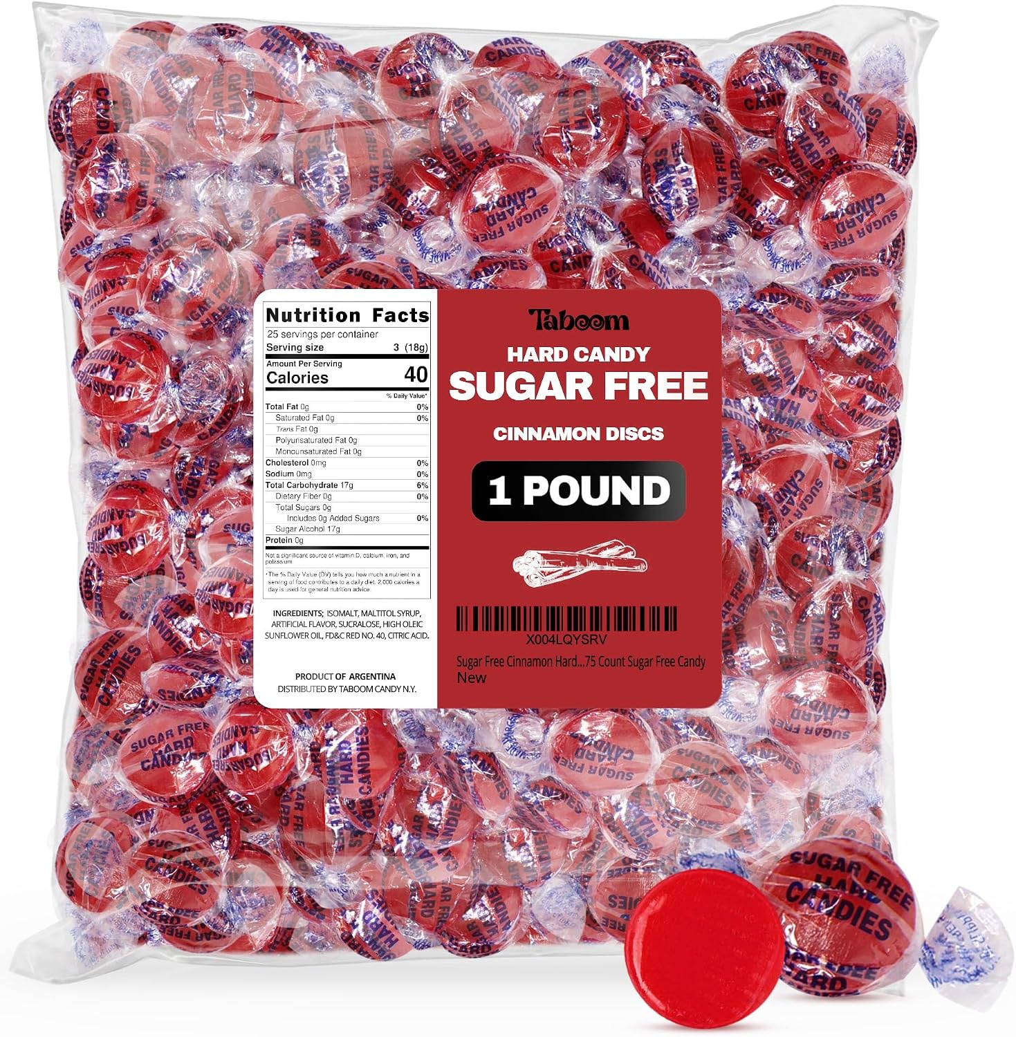 Taboom Sugar Free Hot Cinnamon Hard Candy Discs front view