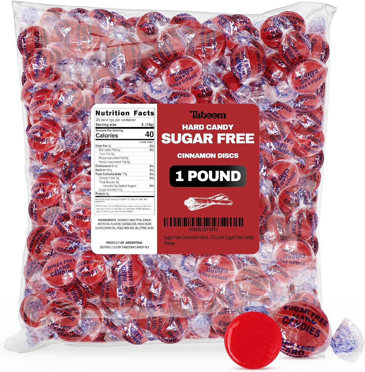 Taboom Sugar Free Hot Cinnamon Hard Candy Discs front view