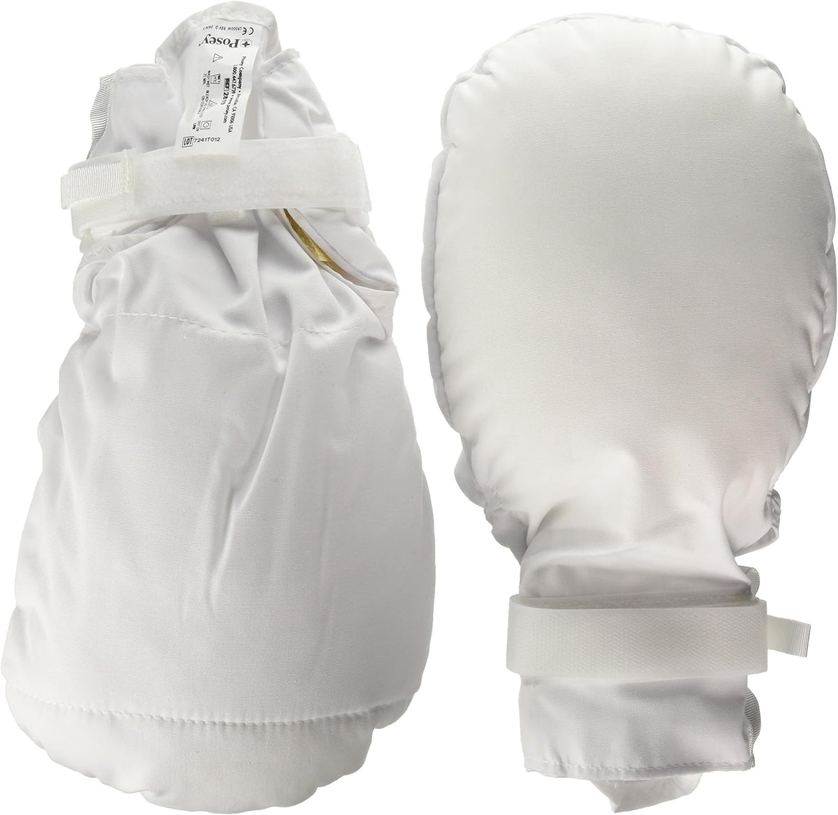 Posey 2819 Double-Security Mitts front view showing double-padded palm and secure wrist straps for patient safety.