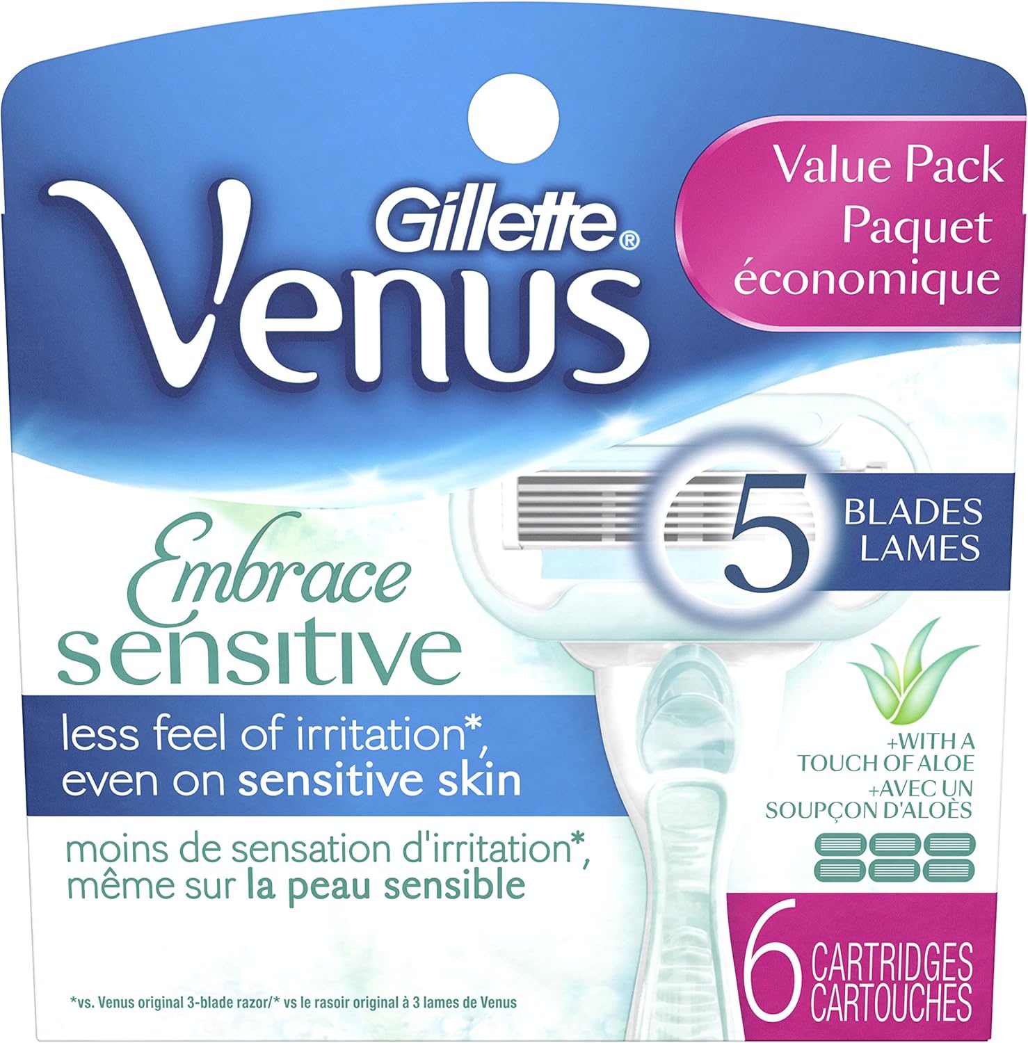 Gillette Venus Women's Razor Refills, Embrace Sensitive, 6 Count - Image 1