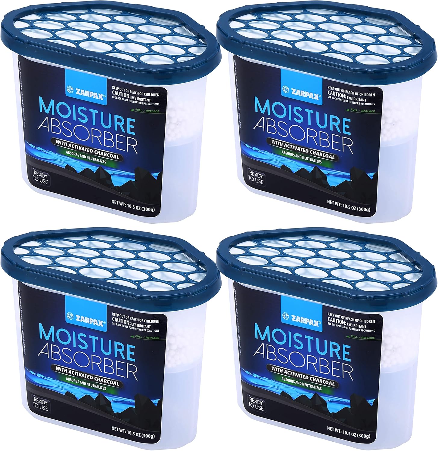 Zarpax Moisture Absorber Activated Charcoal front view of four pack set.