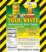 Toxic Waste sour hard candies bulk assortment spread out showing five different colors