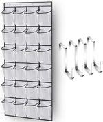 Full length hanging display of pink shoe storage rack