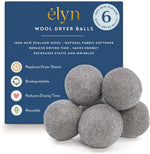 ELYN Wool Dryer Balls front view of 6 pack package showing grey extra large spheres